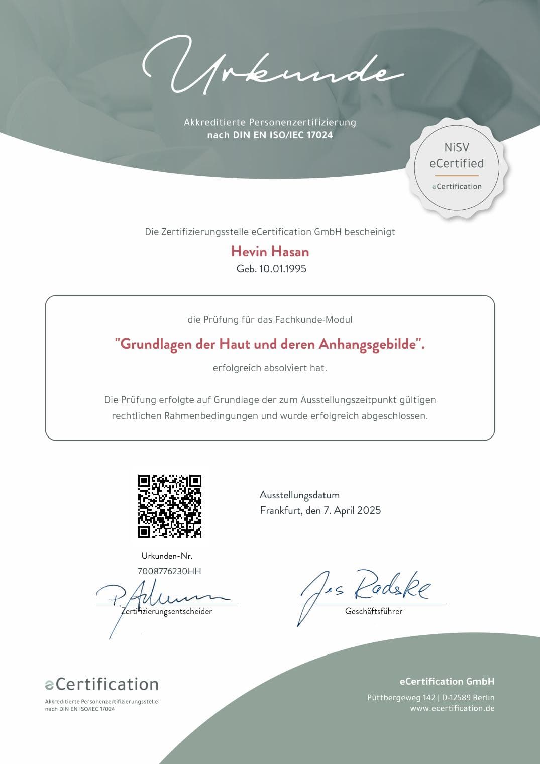 NiSV — Grundlagen der Haut — eCertification GmbH